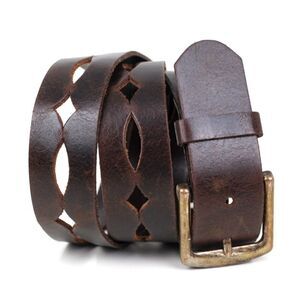 HIPWEAR Canada CUT OUT BROWN GENUINE LEATHER 1.5"Wd WOMEN'S BELT Sz XL (A49